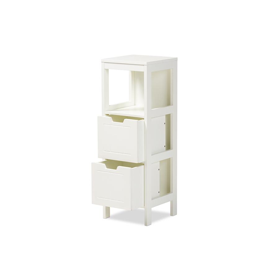 Reuben Cottage and Farmhouse White Finished 2-Drawer Wood Storage Cabinet. Picture 2