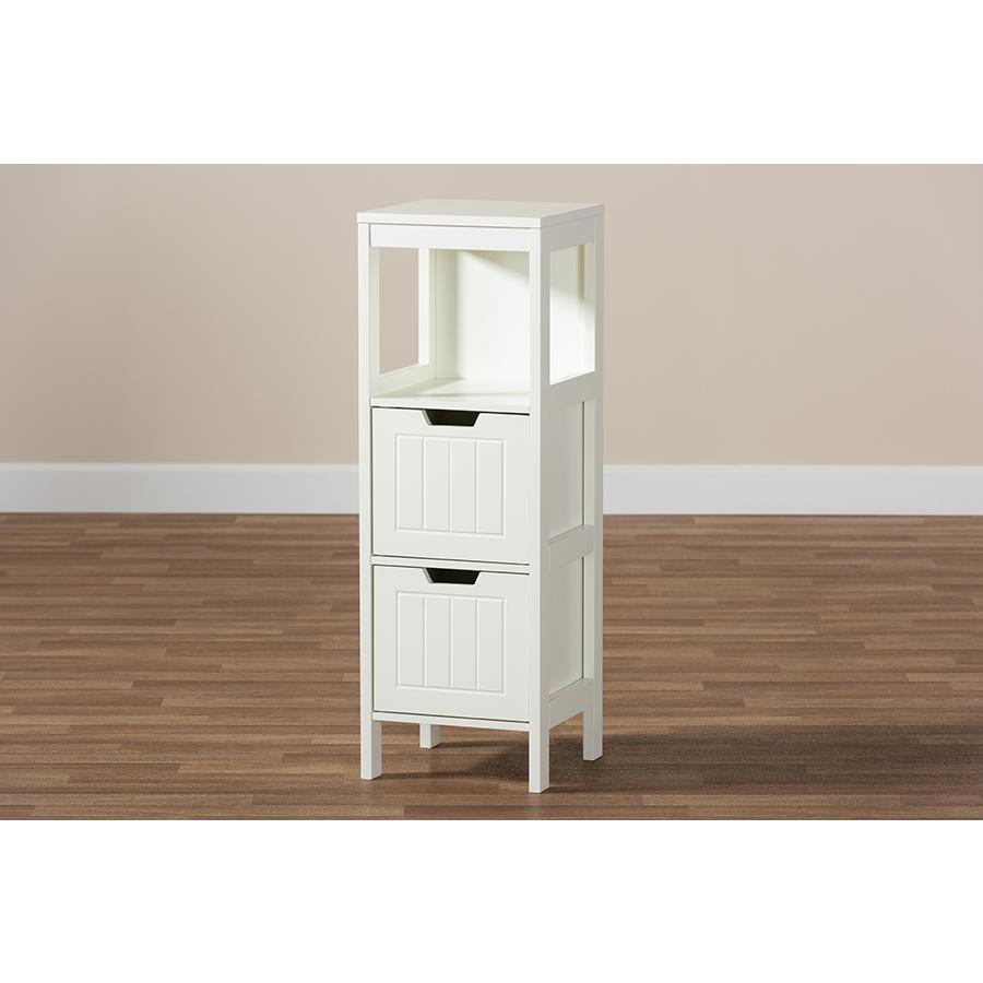 Reuben Cottage and Farmhouse White Finished 2-Drawer Wood Storage Cabinet. Picture 7