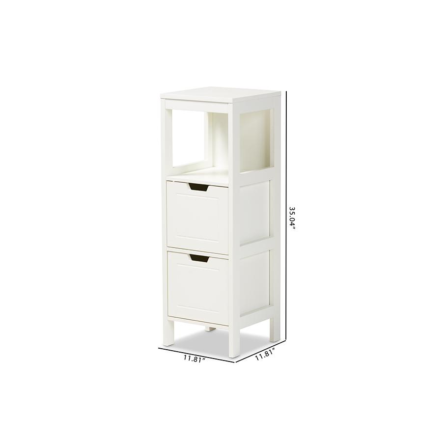 Reuben Cottage and Farmhouse White Finished 2-Drawer Wood Storage Cabinet. Picture 8