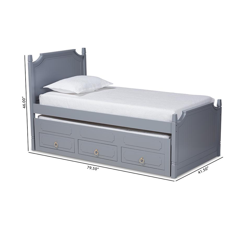 Grey Finished Wood Twin Size 3-Drawer Storage Bed with Pull-Out Trundle Bed. Picture 11