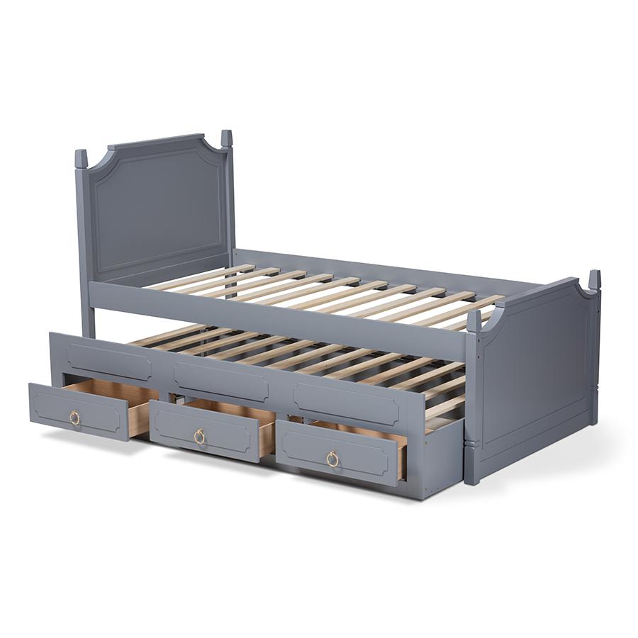 Grey Finished Wood Twin Size 3-Drawer Storage Bed with Pull-Out Trundle Bed. Picture 5