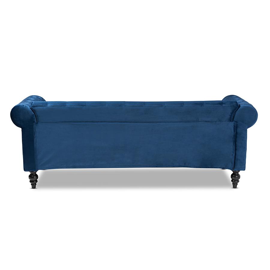 Baxton Studio Emma Traditional and Transitional Navy Blue Velvet Fabric Upholstered and Button Tufted Chesterfield Sofa. Picture 4