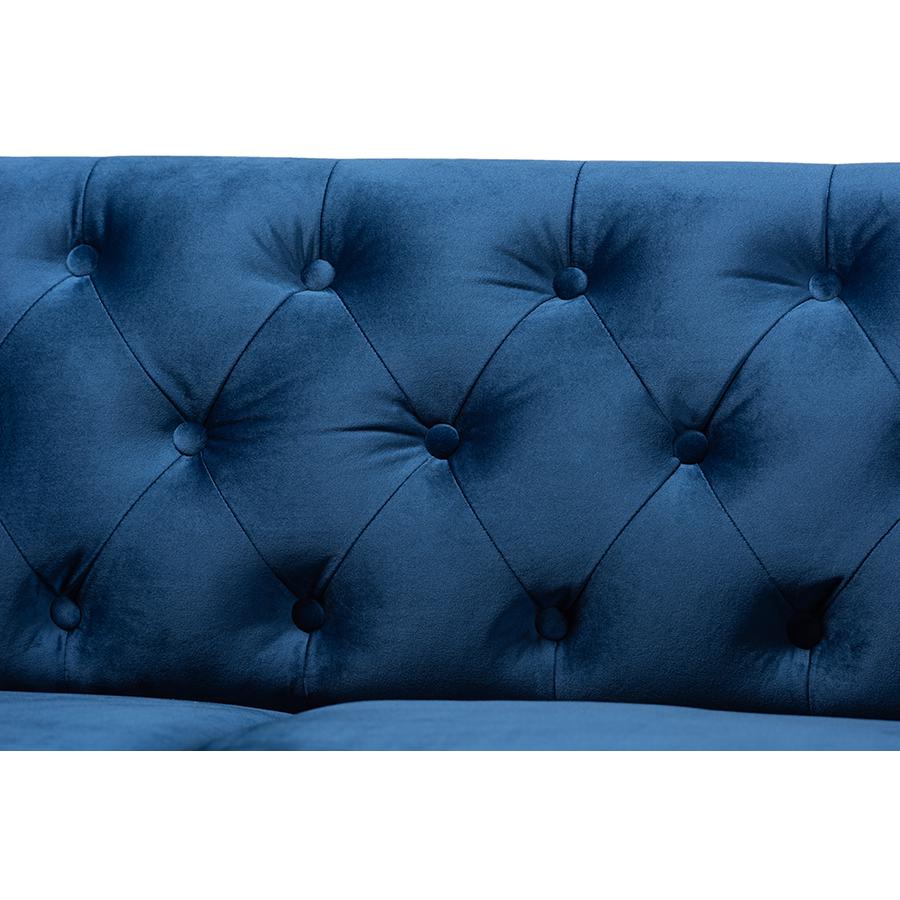 Baxton Studio Emma Traditional and Transitional Navy Blue Velvet Fabric Upholstered and Button Tufted Chesterfield Sofa. Picture 5