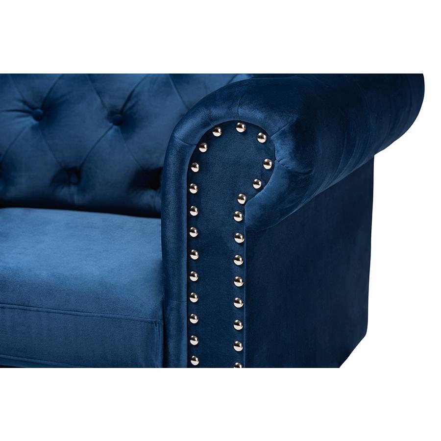 Baxton Studio Emma Traditional and Transitional Navy Blue Velvet Fabric Upholstered and Button Tufted Chesterfield Sofa. Picture 6