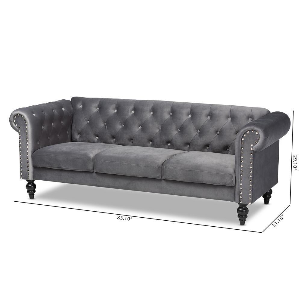 Baxton Studio Emma Traditional and Transitional Grey Velvet Fabric Upholstered and Button Tufted Chesterfield Sofa. Picture 10