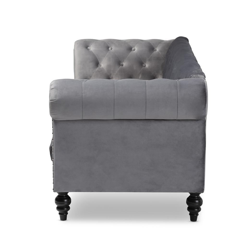 Baxton Studio Emma Traditional and Transitional Grey Velvet Fabric Upholstered and Button Tufted Chesterfield Sofa. Picture 3
