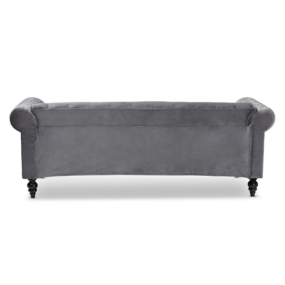 Baxton Studio Emma Traditional and Transitional Grey Velvet Fabric Upholstered and Button Tufted Chesterfield Sofa. Picture 4