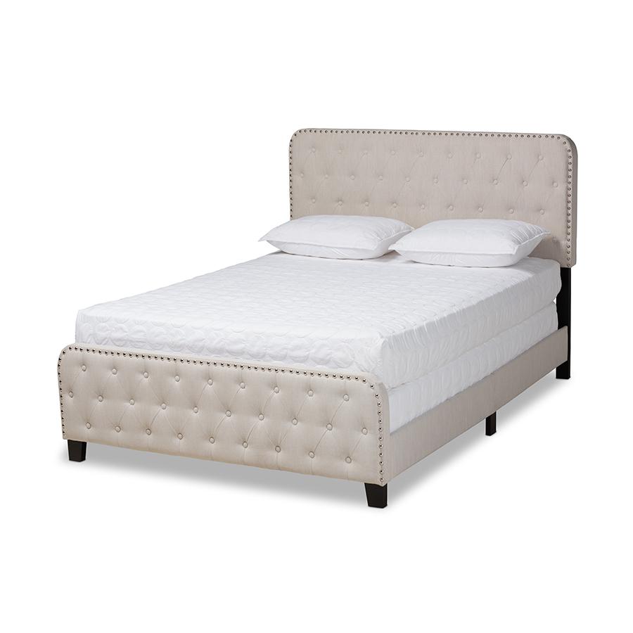 Annalisa Modern Transitional Beige Fabric Upholstered Button Tufted Full Size Panel Bed. Picture 1