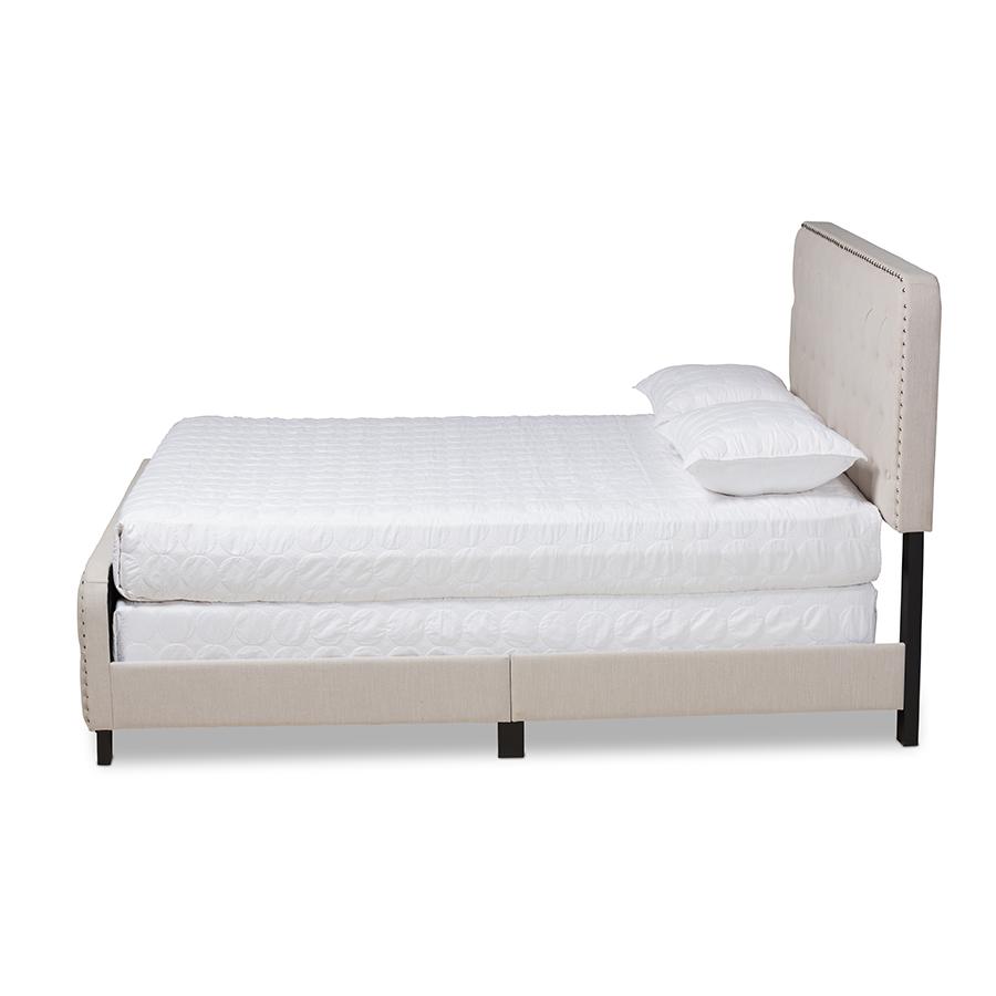 Annalisa Modern Transitional Beige Fabric Upholstered Button Tufted Full Size Panel Bed. Picture 2