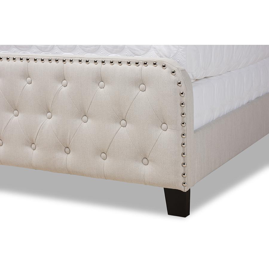 Annalisa Modern Transitional Beige Fabric Upholstered Button Tufted Full Size Panel Bed. Picture 5
