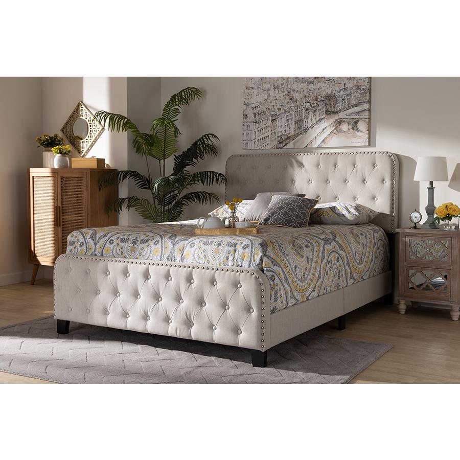 Annalisa Modern Transitional Beige Fabric Upholstered Button Tufted Full Size Panel Bed. Picture 6