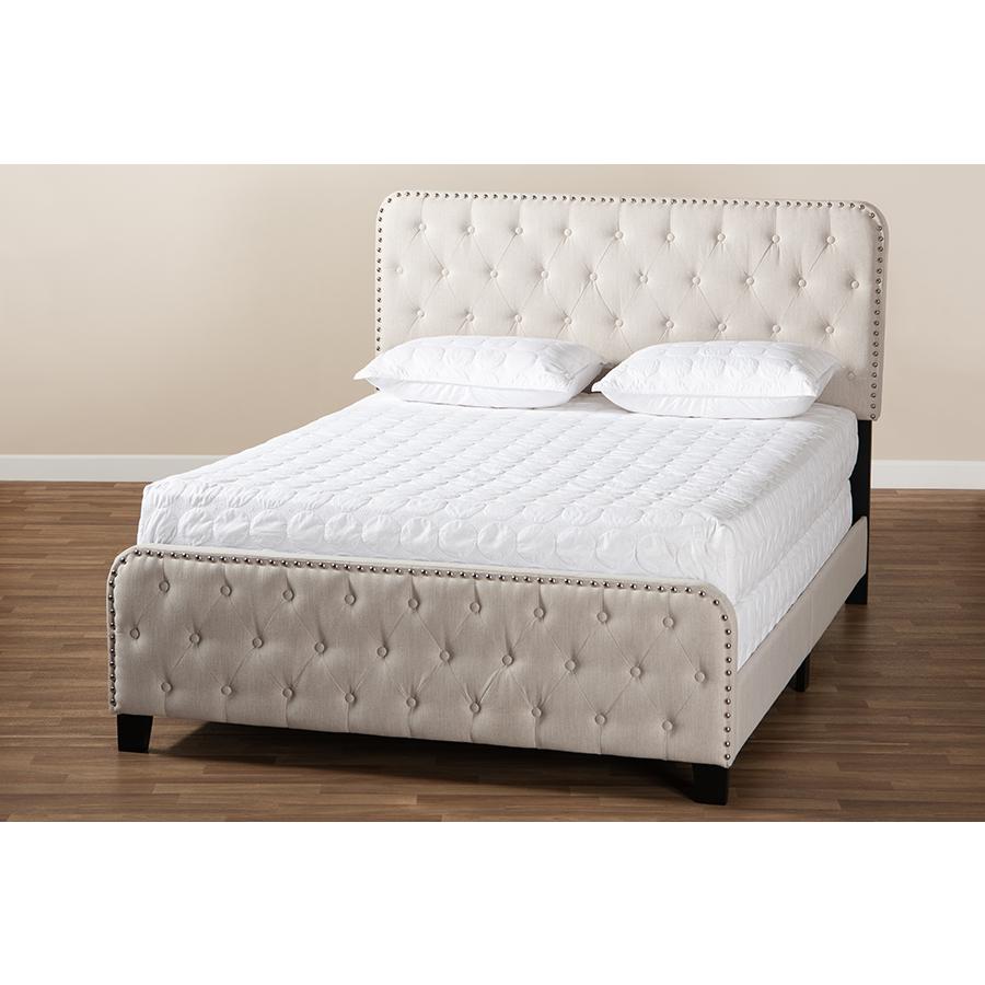 Annalisa Modern Transitional Beige Fabric Upholstered Button Tufted Full Size Panel Bed. Picture 7