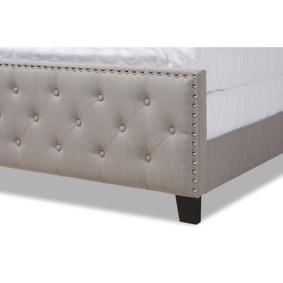 Transitional Grey Fabric Upholstered Button Tufted Full Size Panel Bed. Picture 5