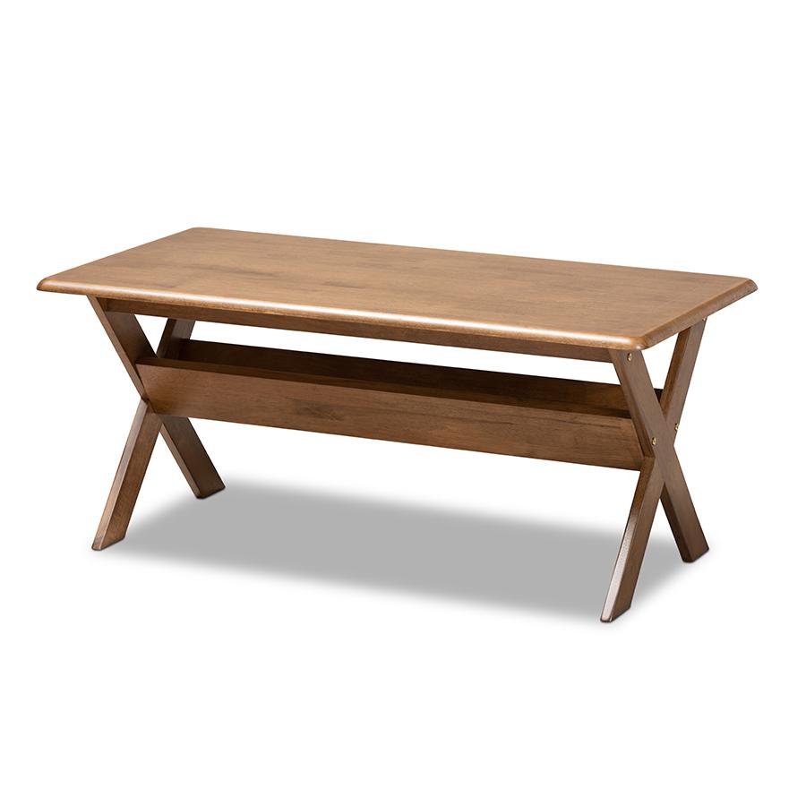 Sarai Modern Transitional Walnut Brown Finished Rectangular Wood Coffee Table. Picture 1