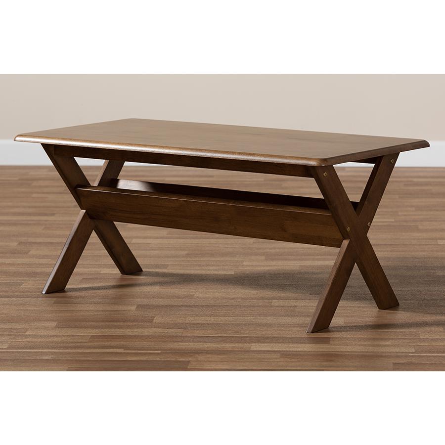 Sarai Modern Transitional Walnut Brown Finished Rectangular Wood Coffee Table. Picture 7