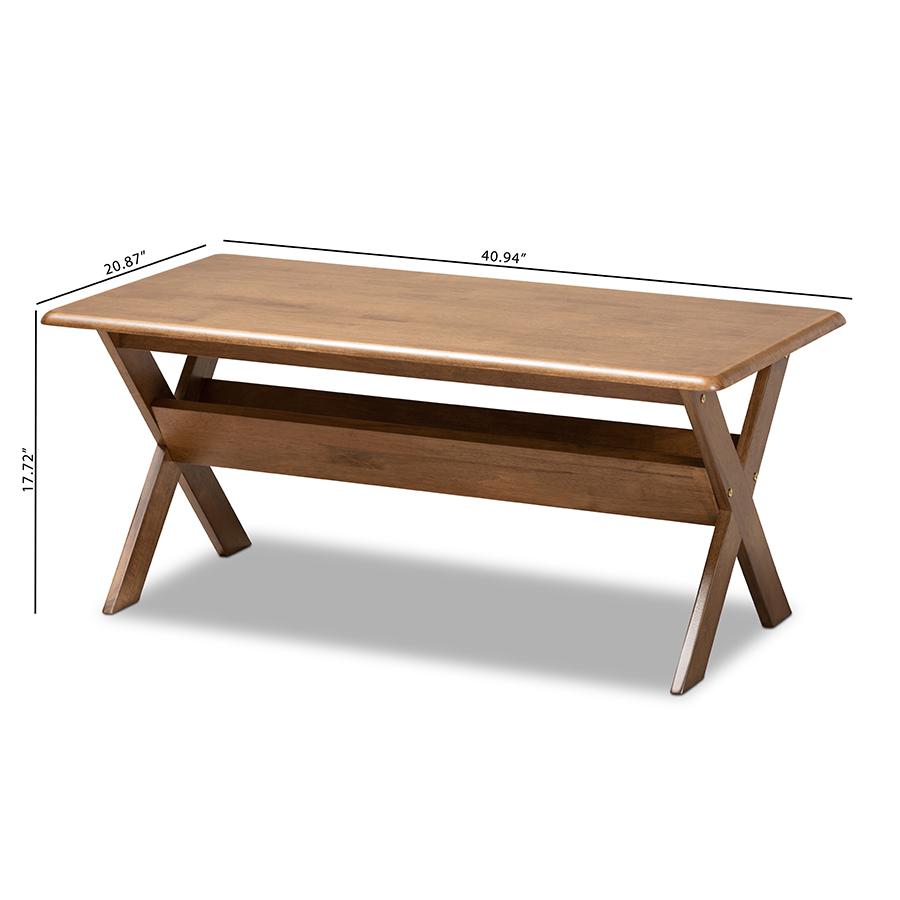 Sarai Modern Transitional Walnut Brown Finished Rectangular Wood Coffee Table. Picture 8