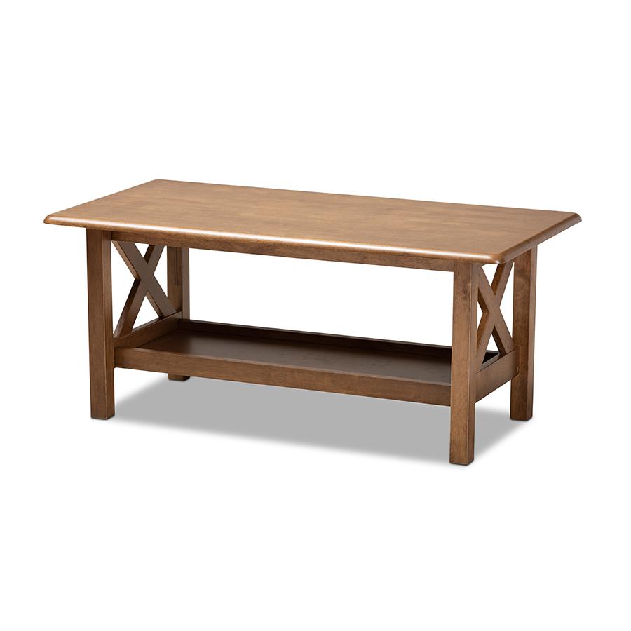 Reese Traditional Transitional Walnut Brown Finished Rectangular Wood Coffee Table. Picture 1