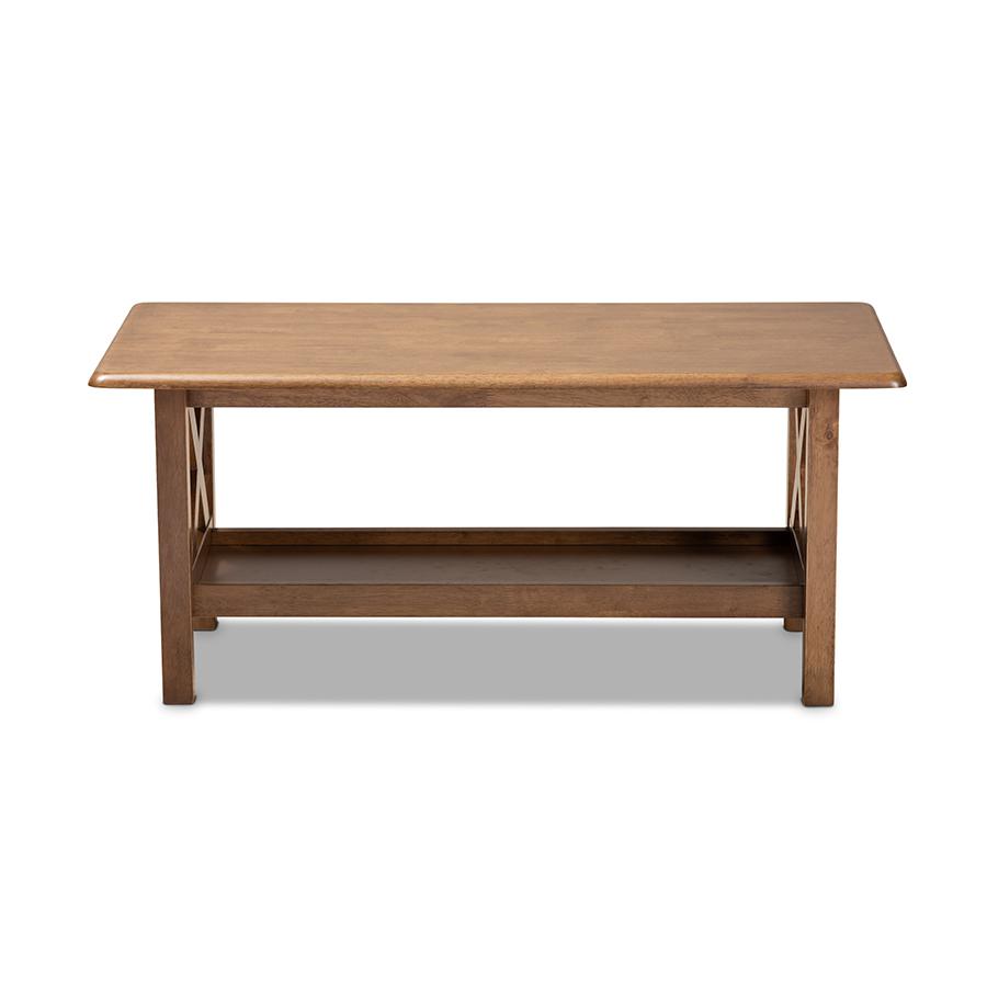 Reese Traditional Transitional Walnut Brown Finished Rectangular Wood Coffee Table. Picture 2