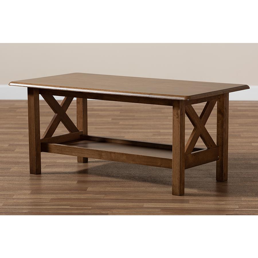 Reese Traditional Transitional Walnut Brown Finished Rectangular Wood Coffee Table. Picture 7