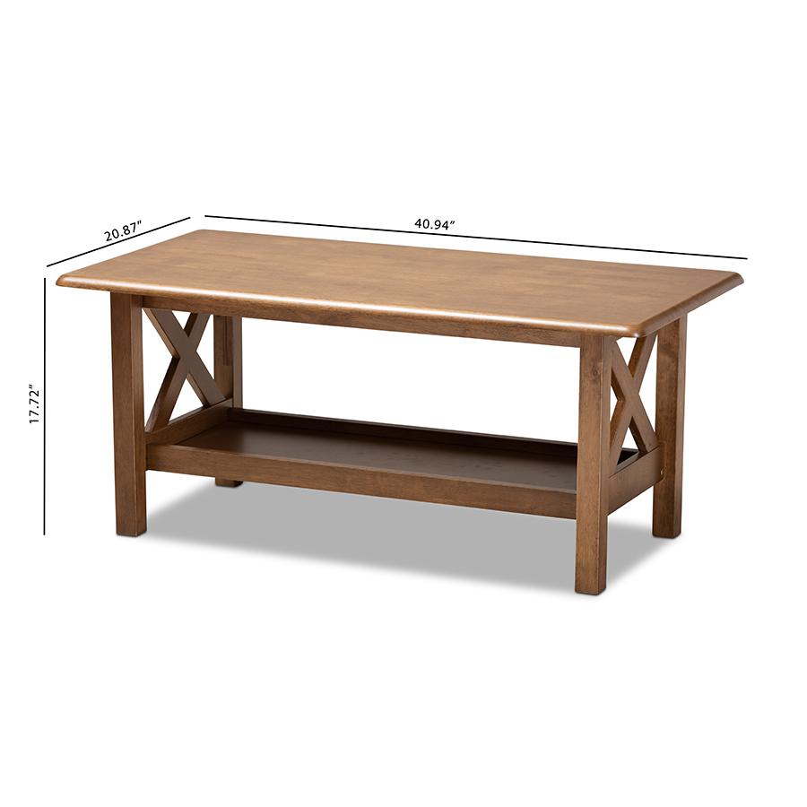 Reese Traditional Transitional Walnut Brown Finished Rectangular Wood Coffee Table. Picture 8