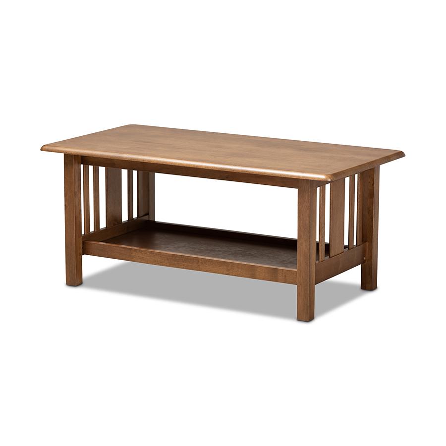 Rylie Traditional Transitional Mission Style Walnut Brown Finished Rectangular Wood Coffee Table. Picture 1