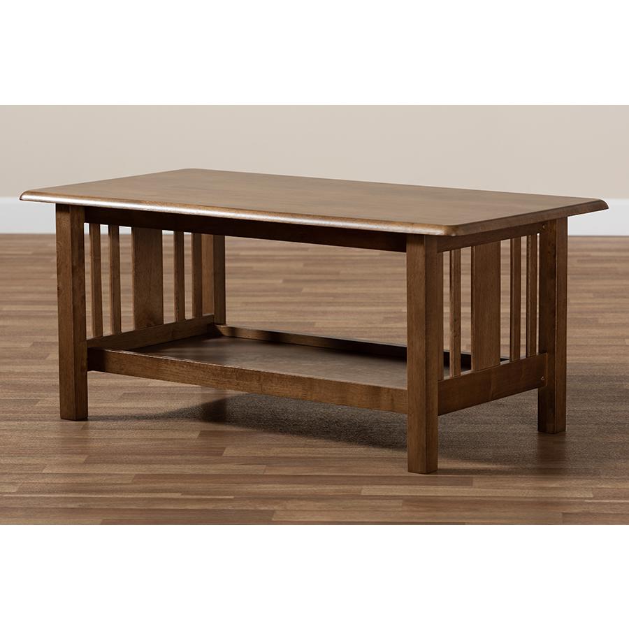 Rylie Traditional Transitional Mission Style Walnut Brown Finished Rectangular Wood Coffee Table. Picture 7