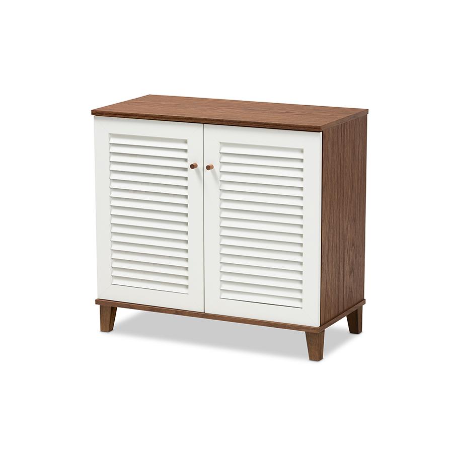 Baxton Studio Coolidge Modern and Contemporary White and Walnut Finished 4Shelf Wood Shoe Storage Cabinet. Picture 1