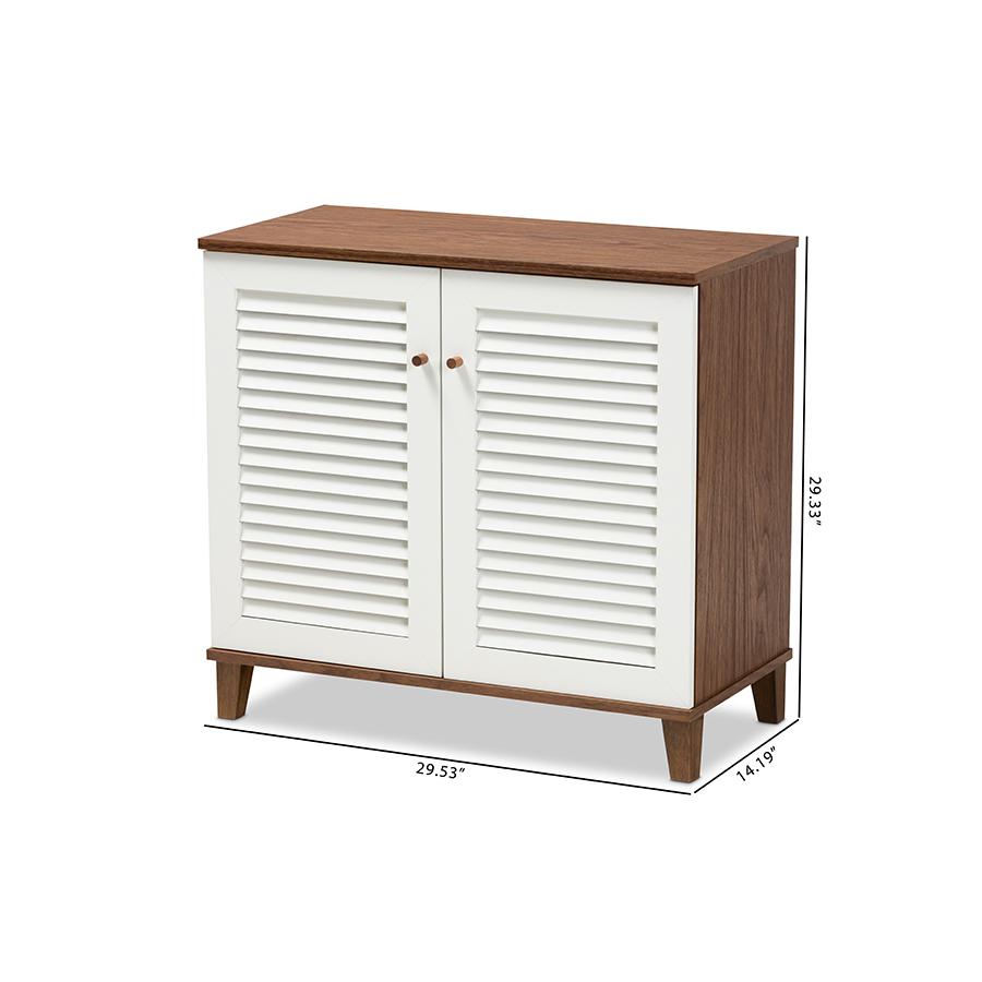 Baxton Studio Coolidge Modern and Contemporary White and Walnut Finished 4Shelf Wood Shoe Storage Cabinet. Picture 10
