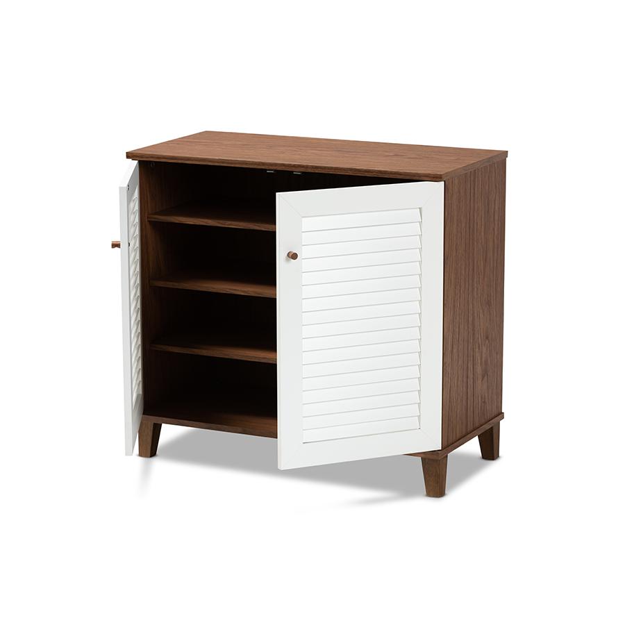 Baxton Studio Coolidge Modern and Contemporary White and Walnut Finished 4Shelf Wood Shoe Storage Cabinet. Picture 2