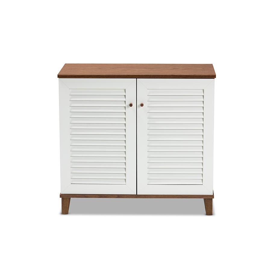 Baxton Studio Coolidge Modern and Contemporary White and Walnut Finished 4Shelf Wood Shoe Storage Cabinet. Picture 3