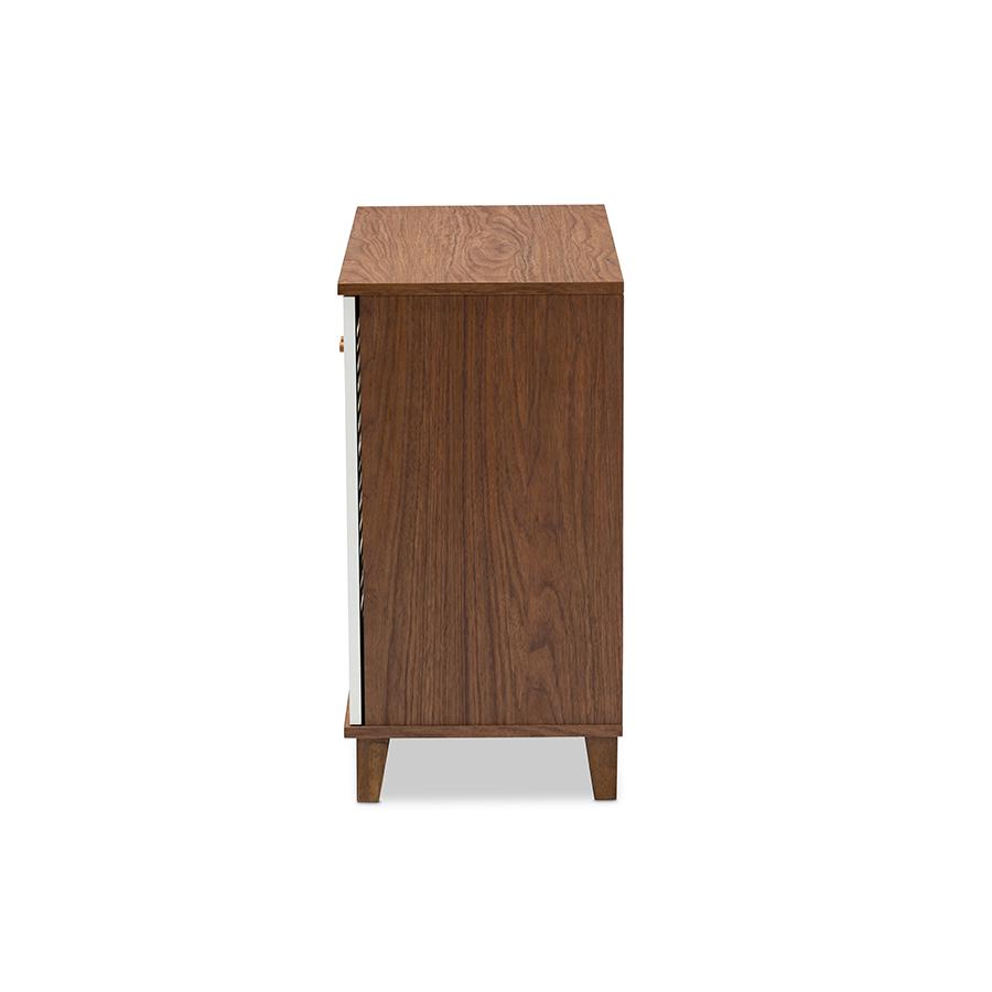 Baxton Studio Coolidge Modern and Contemporary White and Walnut Finished 4Shelf Wood Shoe Storage Cabinet. Picture 4