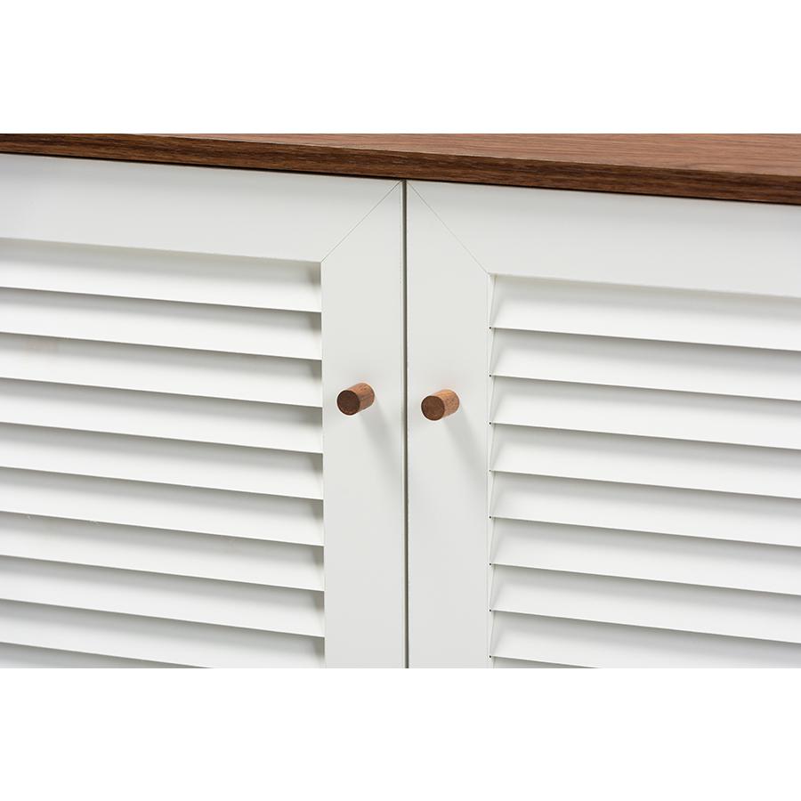 Baxton Studio Coolidge Modern and Contemporary White and Walnut Finished 4Shelf Wood Shoe Storage Cabinet. Picture 5