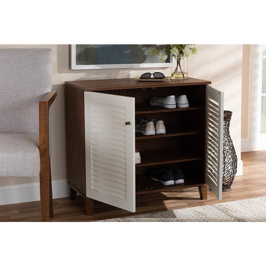 Baxton Studio Coolidge Modern and Contemporary White and Walnut Finished 4Shelf Wood Shoe Storage Cabinet. Picture 8