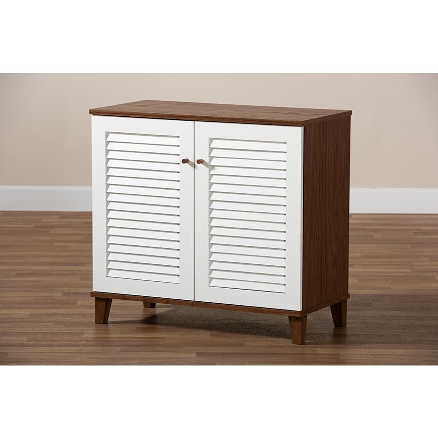 Baxton Studio Coolidge Modern and Contemporary White and Walnut Finished 4Shelf Wood Shoe Storage Cabinet. Picture 9