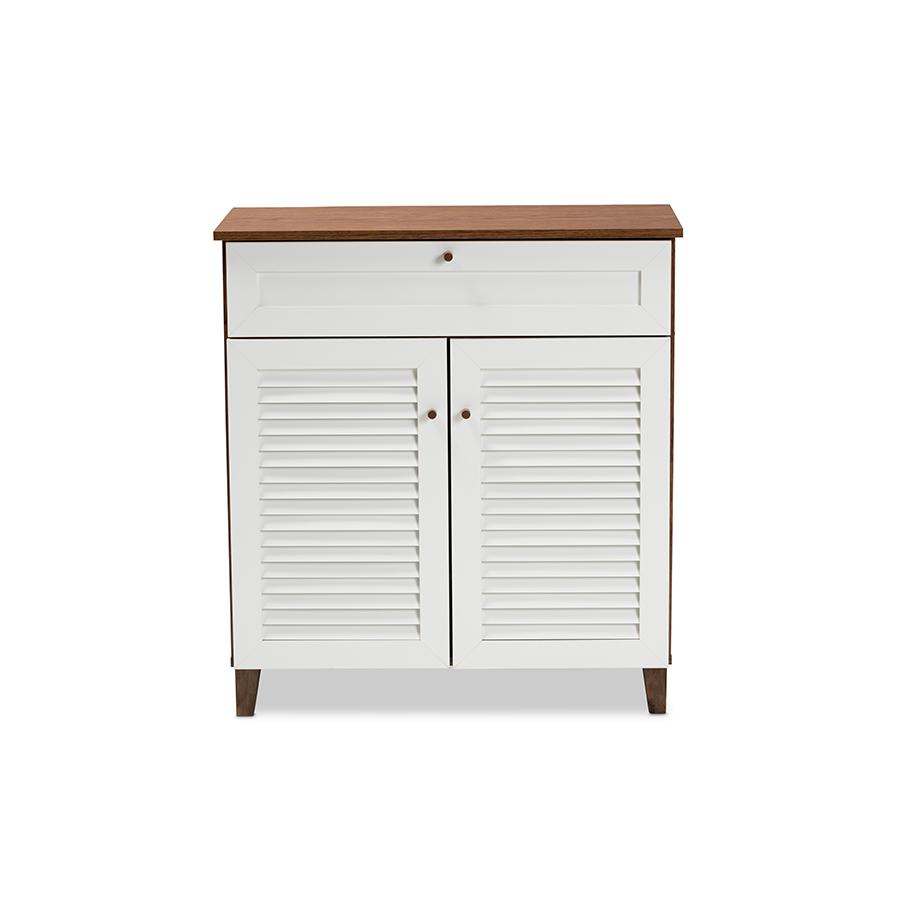 Baxton Studio Coolidge Modern and Contemporary White and Walnut Finished 4Shelf Wood Shoe Storage Cabinet with Drawer. Picture 3