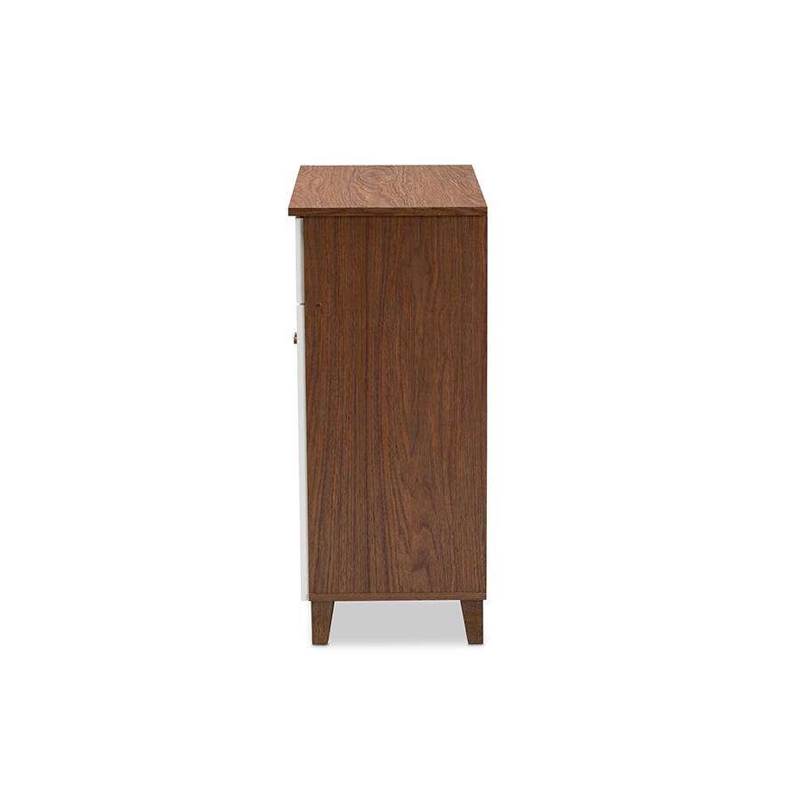 Baxton Studio Coolidge Modern and Contemporary White and Walnut Finished 4Shelf Wood Shoe Storage Cabinet with Drawer. Picture 4