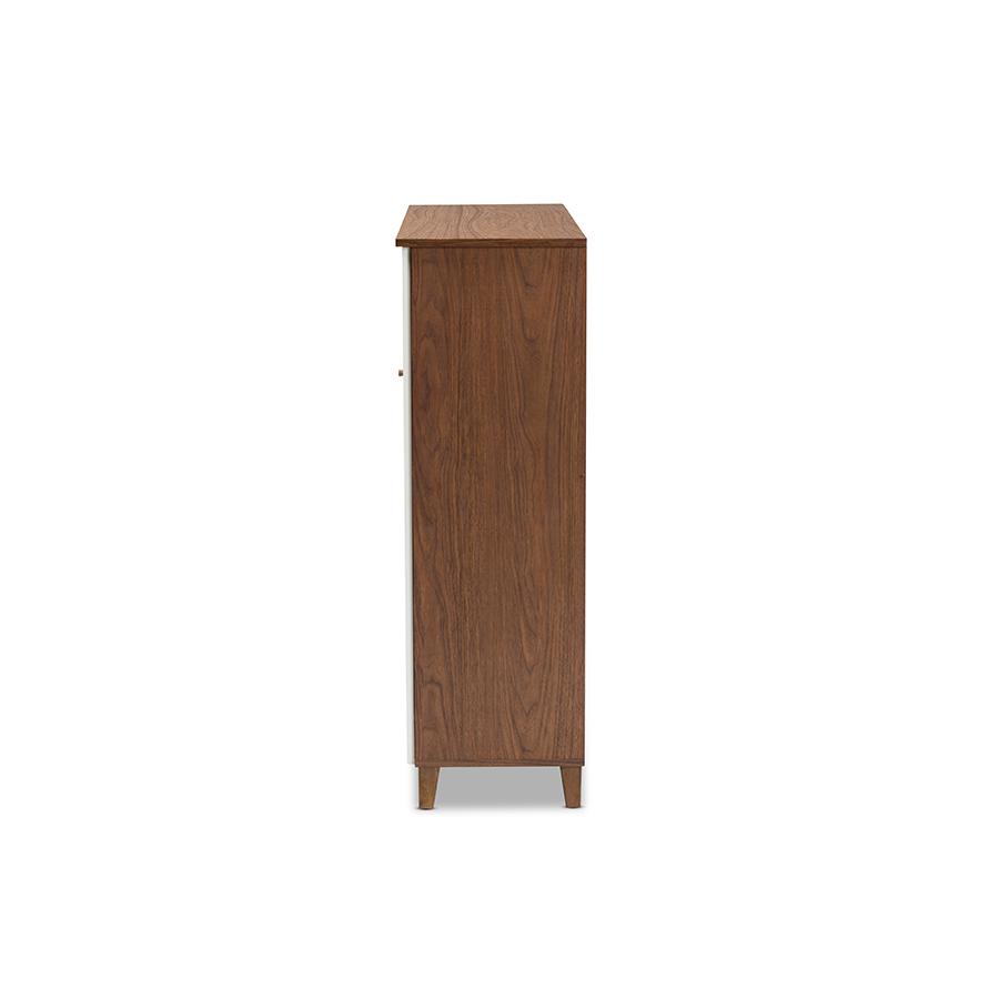 Baxton Studio Coolidge Modern and Contemporary Walnut Finished 11Shelf Wood Shoe Storage Cabinet with Drawer. Picture 4