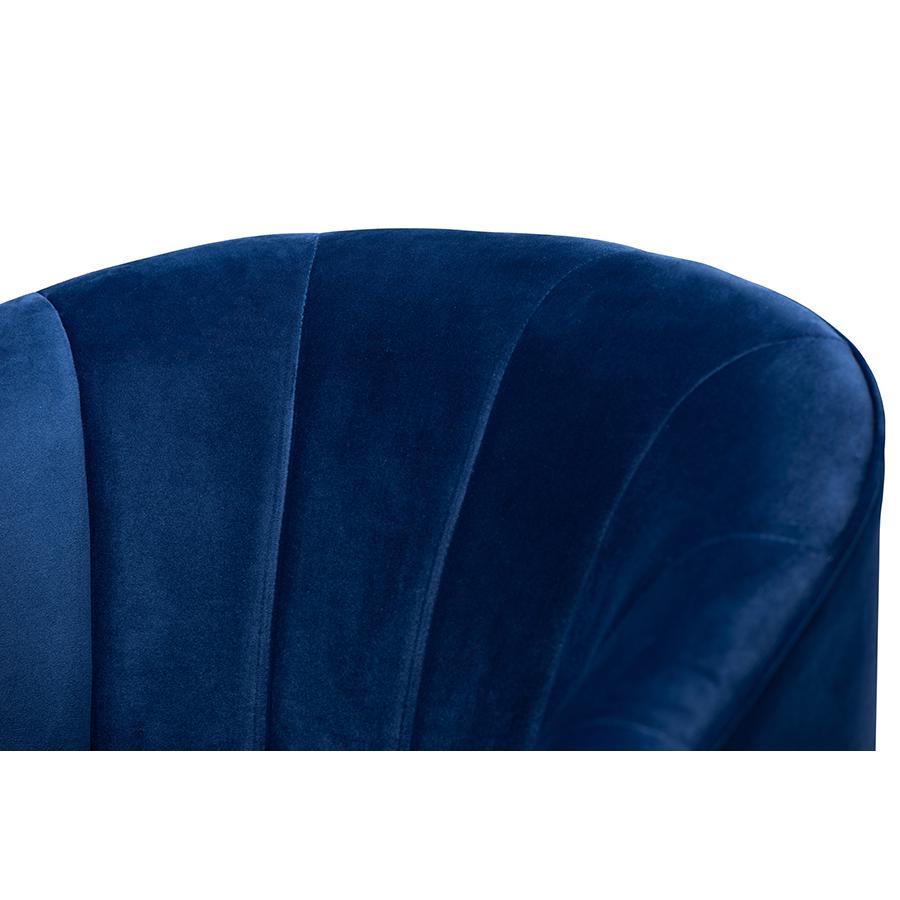 Baxton Studio Fiore Glam and Luxe Royal Blue Velvet Fabric Upholstered Brushed Gold Finished Swivel Accent Chair. Picture 5