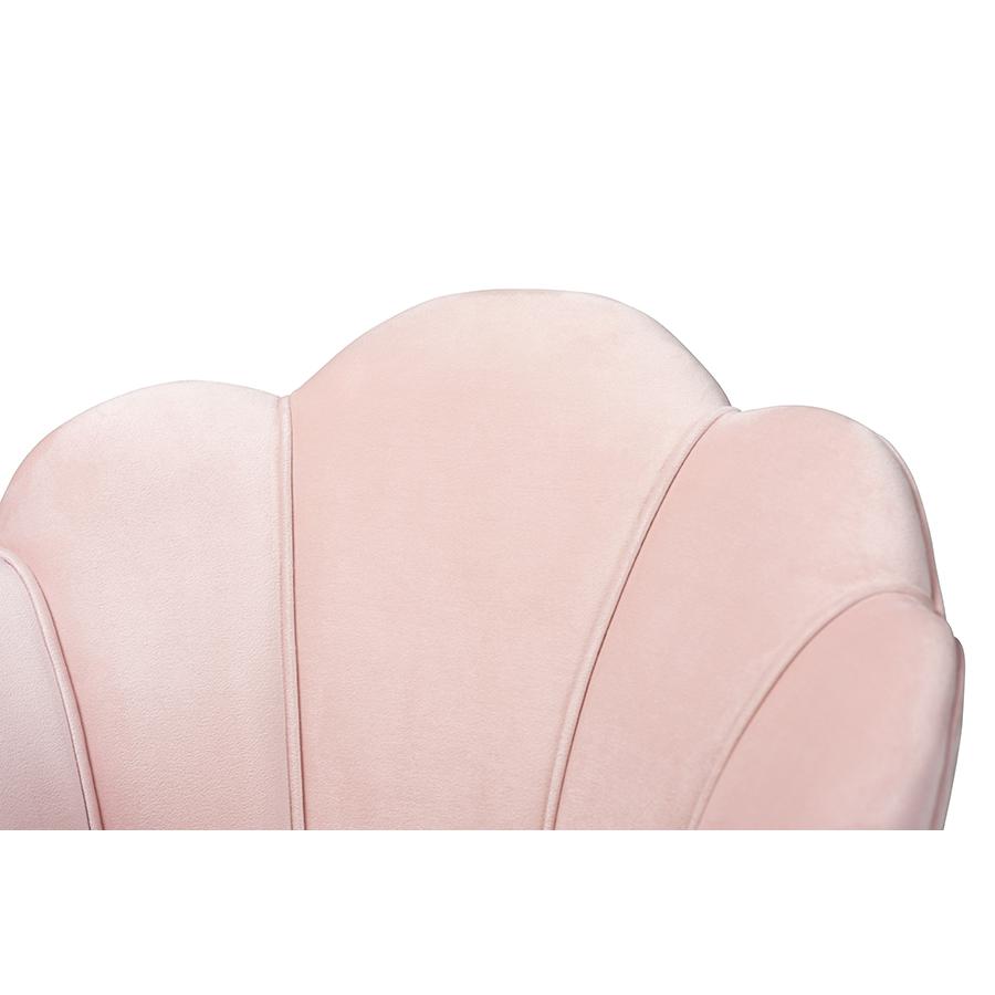 Baxton Studio Cinzia Glam and Luxe Light Pink Velvet Fabric Upholstered Gold Finished Seashell Shaped Accent Chair. Picture 5