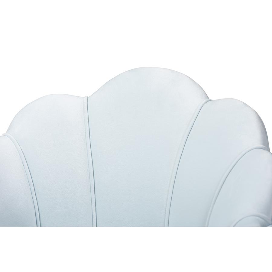 Baxton Studio Cinzia Glam and Luxe Light Blue Velvet Fabric Upholstered Gold Finished Seashell Shaped Accent Chair. Picture 5