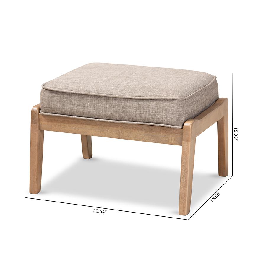 Sigrid Mid-Century Modern Light Grey Fabric Upholstered Antique Oak Finished Wood Ottoman. Picture 7