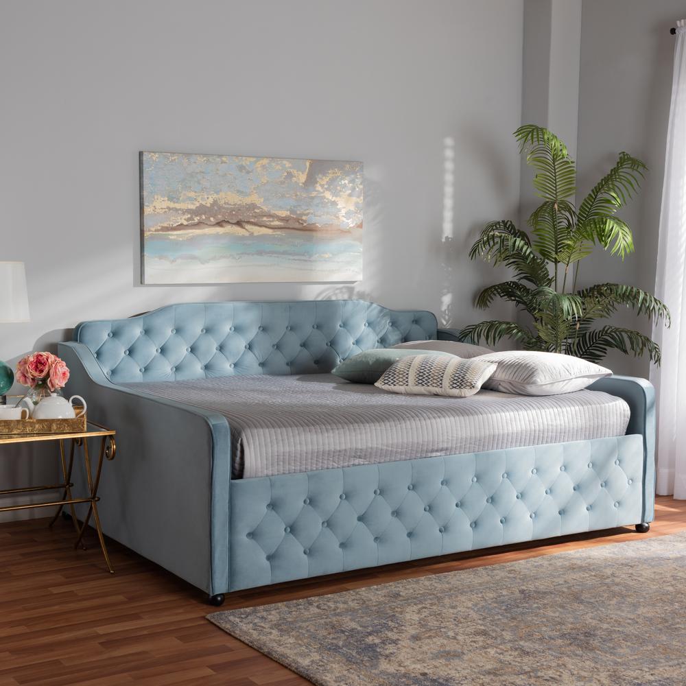 Baxton Studio Freda Transitional and Contemporary Grey Velvet Fabric Upholstered and Button Tufted Queen Size Daybed. Picture 6