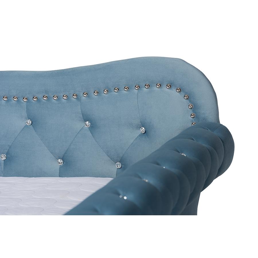 Baxton Studio Abbie Traditional and Transitional Grey Velvet Fabric Upholstered and Crystal Tufted Full Size Daybed with Trundle. Picture 6