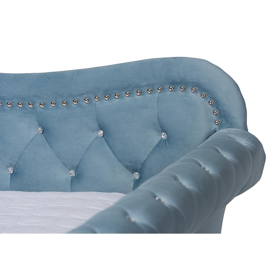 Baxton Studio Abbie Traditional and Transitional Grey Velvet Fabric Upholstered and Crystal Tufted Full Size Daybed. Picture 4