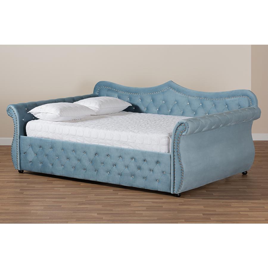 Baxton Studio Abbie Traditional and Transitional Grey Velvet Fabric Upholstered and Crystal Tufted Full Size Daybed. Picture 8