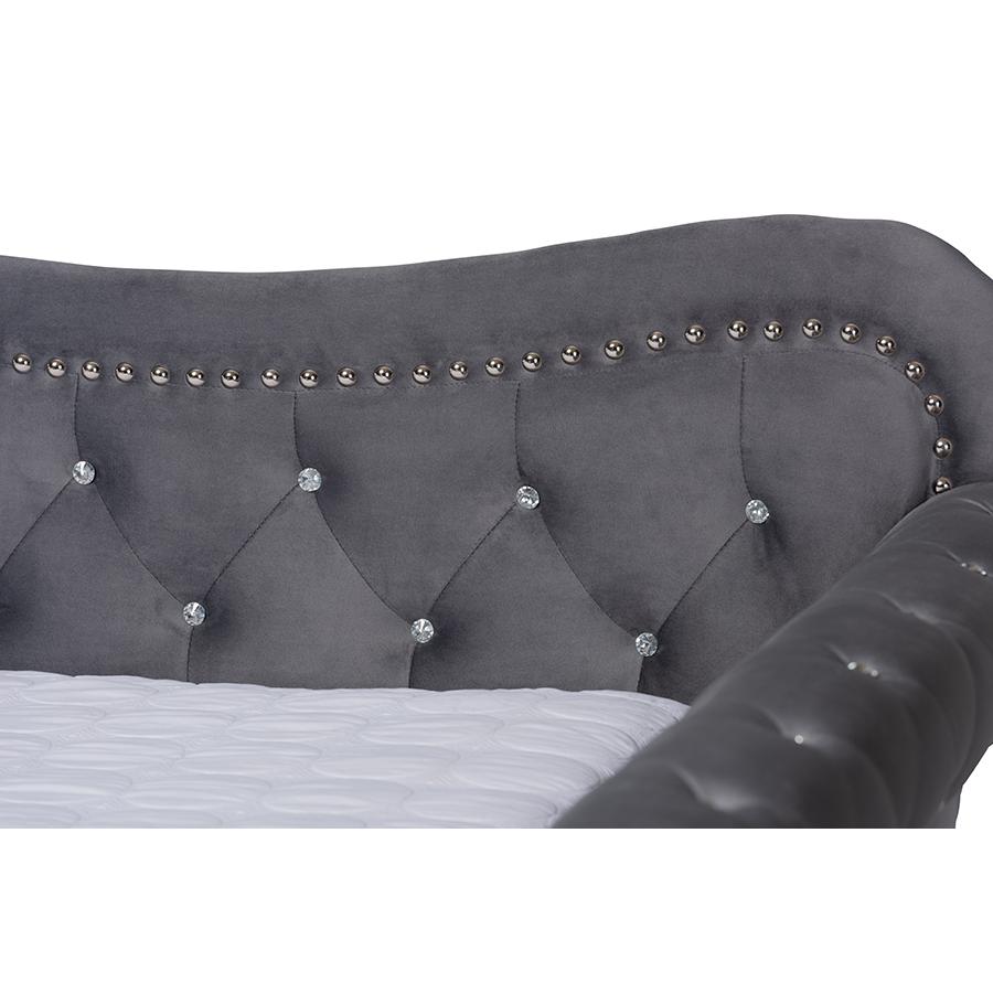 Baxton Studio Abbie Traditional and Transitional Light Blue Velvet Fabric Upholstered and Crystal Tufted Queen Size Daybed. Picture 4