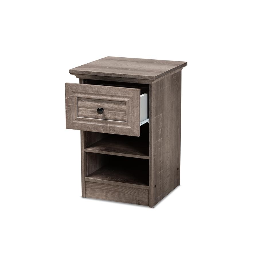 Dara Traditional Transitional Grey Brown Oak Finished 1-Drawer Wood Nightstand. Picture 2