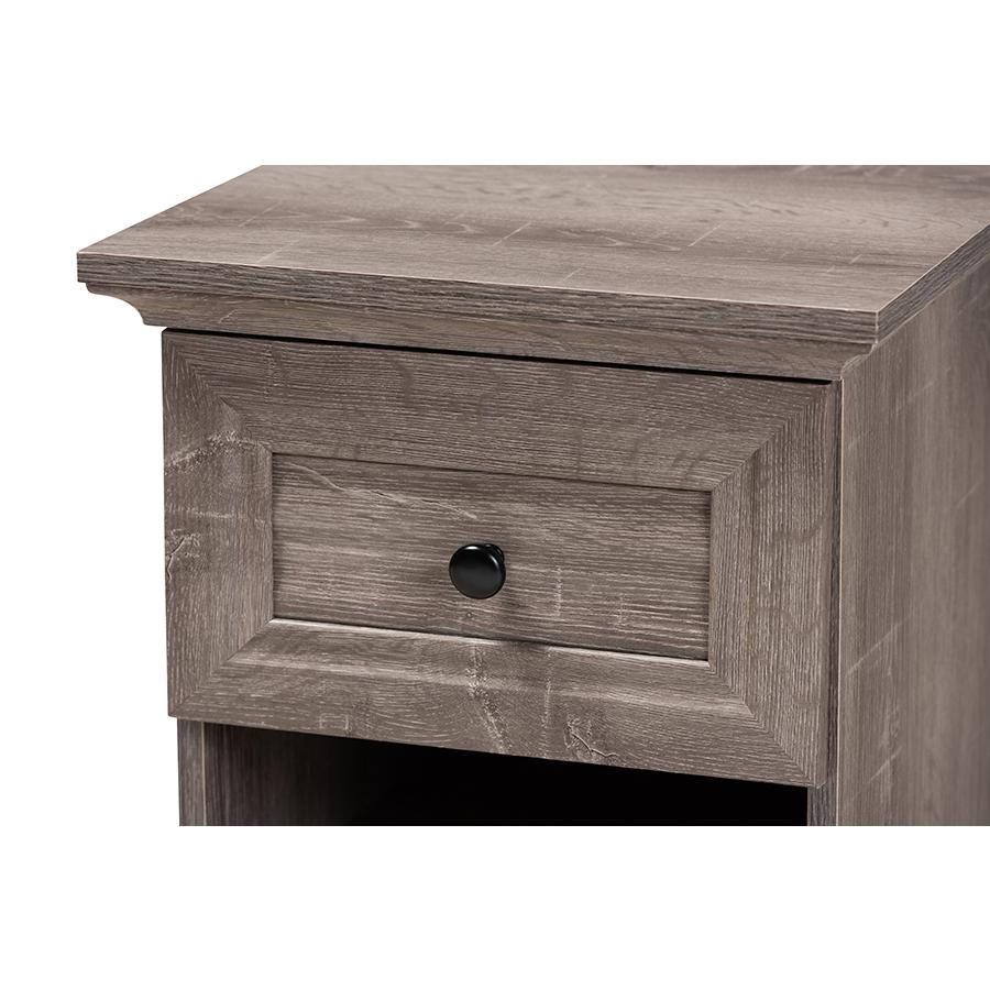 Dara Traditional Transitional Grey Brown Oak Finished 1-Drawer Wood Nightstand. Picture 5