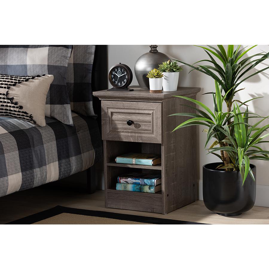 Dara Traditional Transitional Grey Brown Oak Finished 1-Drawer Wood Nightstand. Picture 6