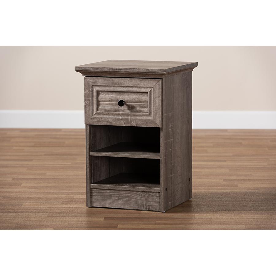 Dara Traditional Transitional Grey Brown Oak Finished 1-Drawer Wood Nightstand. Picture 7